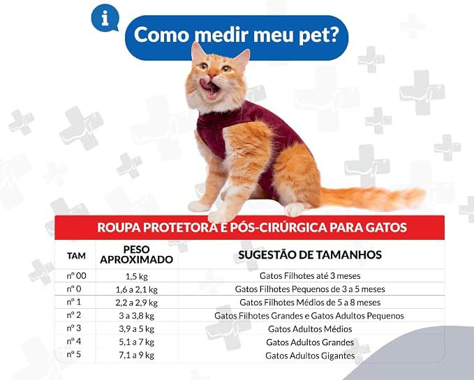 Roupa pós-cirúrgica para castração de gatos fêmea